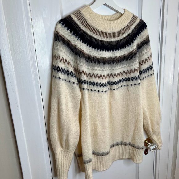 J.Crew Collection Alpaca and Wool Fair Isle Fuzzy Oversized Sweater - L - Picture 3 of 13